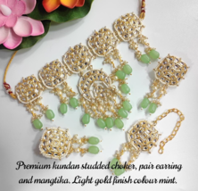 Indian Gold Plated Bollywood Style Light Green Choker Necklace Jewelry Set - £24.49 GBP