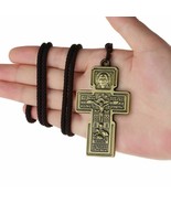 Russian Eastern Orthodox Jesus Cross Pendant Necklace Braided Rope Chain... - £10.03 GBP