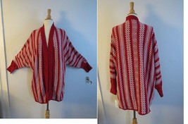 Lucky Brand intarsia sweater knit wrap open front cardigan red L/XL - $47.52