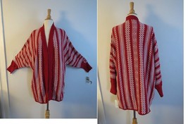 Lucky Brand intarsia sweater knit wrap open front cardigan red L/XL - £37.65 GBP