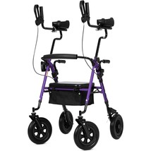 ELENKER All-Terrain Rollator Walker Forearm Support Padded Seat 10&quot; Wheels - £99.38 GBP