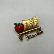 AJC American Jewelry Chain Gold Plated #1 Teacher Apple Pencil Pin Brooch - £10.91 GBP