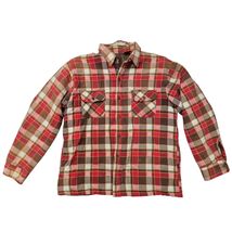 90s vtg Bull Run Cotton Plaid Shirt-Jac Red/Brown Quilted Lining Sz L - $34.00