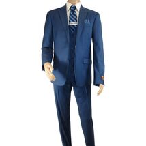 Men Suit BERLUSCONI Turkey 100% Italian Wool Super 180's 3pc Vested #Ber40 Blue image 2