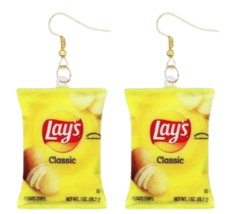 Lay&#39;s Potato Chip Earrings Snack Bag Dangle Jewelry Acrylic Cute Food Ye... - $164.54 MXN