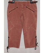 Victoria Secret London Jean Chino Stretch Capris Leather Trim Size 8 - $344.73 MXN