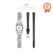 [J.ESTINA] TIARA Metal Chain Watch + Leather Band Set (JWT1ME2BF210WH0) ... - $455.00