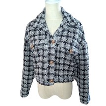 Ophelia Roe Wool Blend Tweed Check Cropped Blazer Jacket Medium - £15.77 GBP