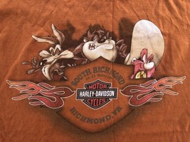 Harley Davidson Richmond VA Mens Hanes Graphic T Shirt Orange Crew Neck L - £14.83 GBP