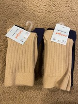 6 Pair Cat &amp; Jack Girls Crew Socks Size 9-2 1/2 Med Tan Blue Black New with Tags - £9.77 GBP