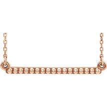 14k Rose Gold Beaded Straight Horizontal Bar Necklace - £329.48 GBP