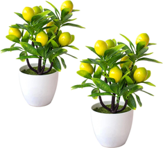 9.45 Inch Artificial Mini Potted Plants, 2 PCS Artificial Fruit Lemon Tree Bonsa - £22.28 GBP