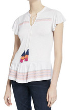NWT Womens Neiman Marcus White Embroidered Tassel Tie Top Sz Large - £21.11 GBP