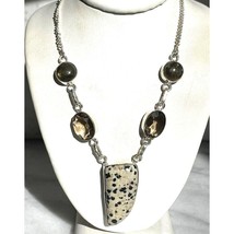 925 Sterling Silver Dalmation Jusper,Smoky Quartz And Labradorite Necklace Sky - $41.58