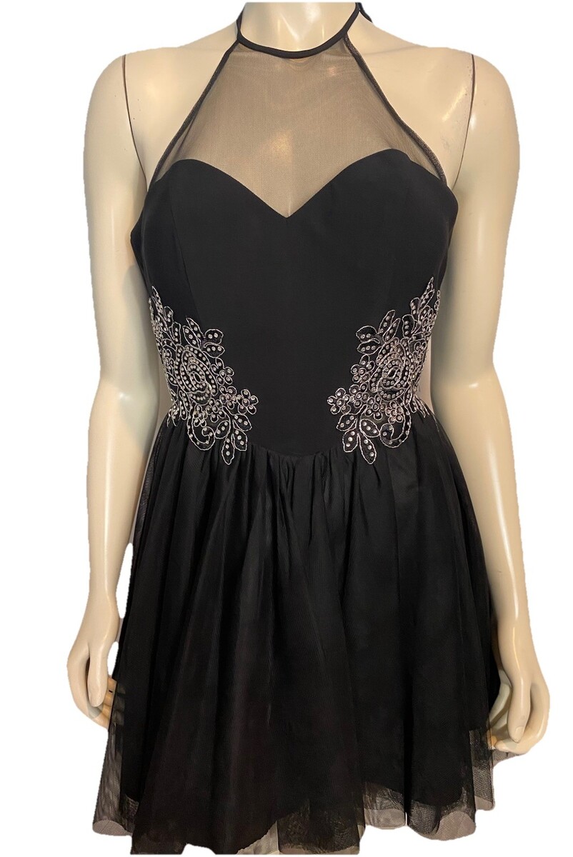 DJ-Jaz Black Halter Embellished Cocktail Dress Size 1 - $28.49