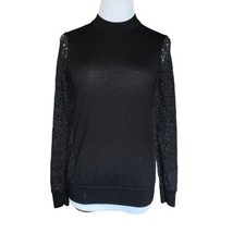 Tory Burch Dina 100% Merino Wool Black Lace Sleeves Crew Neck Sweater Si... - £23.85 GBP