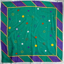 Vintage Scarf / Bandanna Ginnie Johansen 100% Cotton Green w/ Dots &amp; Diagonals  - £23.97 GBP