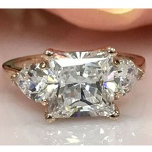 4.30Ct Princess Three stone MOISSANITE Engagement Ring Yellow Gold Plated Silver - £156.59 GBP