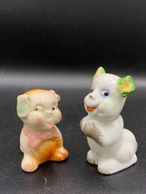 Doggie Salt and Pepper porcelain hand painted VTG 1940&#39;s Japan- no corks, faded. - £13.62 GBP