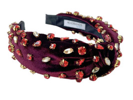 Headbands Of Hope Traditional Knotted Bejeweled Gems Maroon Velvet - $23.99
