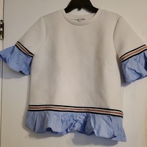 Moelleux White Sweatshirt Top With Flare Faux Shirt Short Sleeve Size Me... - $18.95