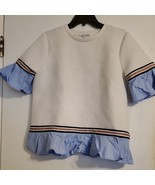 Moelleux White Sweatshirt Top With Flare Faux Shirt Short Sleeve Size Me... - $349.22 MXN