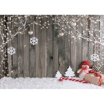 7X5Ft Christmas Backdrop Snow Floor Photo Backgrounds Wooden Wall Photography Ba - £23.44 GBP