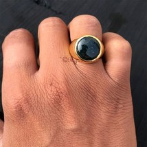 Bloodstone Gold Ring Handcrafted Heavy Unisex Ring March Birthstone Jewelry - £32.62 GBP