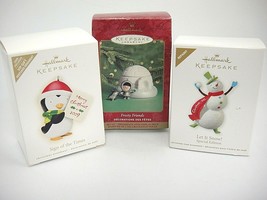 Hallmark Ornament Lot 3 Frosty Friends Igloo Let It Snow Sign of Times Penguin - £11.22 GBP