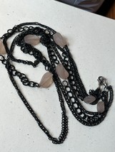 Long Triple Strand Japanned Metal Chain w Chunky Frosted White Plastic Bead Neck - £8.80 GBP