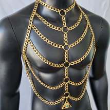 Rave Gold Man Body Chain Harness, Festival Chest Harness Bondage Fetish ... - £50.25 GBP