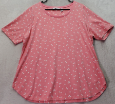 Isaac Mizrahi T Shirt Top Women 1X Pink Polka Dot Cotton Short Sleeve Round Neck - £14.83 GBP