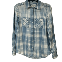 Express Womens Blue Plaid Gauze Roll Tab Sleeve Boyfriend Button Up Shirt XS - £16.84 GBP
