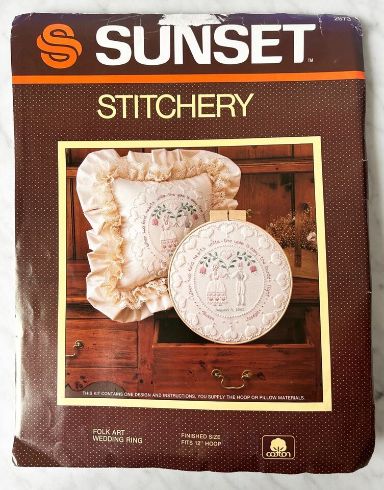 Sunset Stitchery Vintage Folk Art Wedding Ring Candlewicking Kit Personalized - $14.20