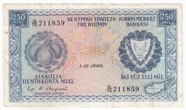 Chypre, 250 Mils, 1980, Central Banque De Chypre, P41c, XF+ - $30.28