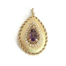 Vintage Purple Amethyst Pearl Teardrop Locket Pendant 14K Yellow Gold, 1... - £1,569.32 GBP