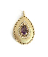 Vintage Purple Amethyst Pearl Teardrop Locket Pendant 14K Yellow Gold, 1... - £1,560.62 GBP
