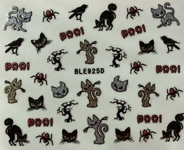 Nail Art 3D Glitter Decal Stickers Boo Halloween Black Cat Spider Crow B... - $57.72 MXN
