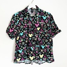 NWT Disneyland Neon Icons Glowing Disney Parks Button Shirt Black Button... - $49.99