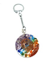 Orgone Chakra Gemstone Orgonite Schorl EMF Protective Copper Swirl Coil Keyring - £4.13 GBP