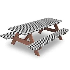 New Kenobee Picnic Table And Bench Fitted Tablecloth Cover 3 Piece Set Flannel B - £47.24 GBP