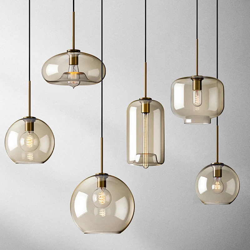 Nordic Glass LED Pendant Light Cognac 1-3 Head Living Room Decor Hanging... - £33.10 GBP+