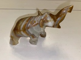 Banded Onyx Hand Carved Elephant Figurine Small Beautiful Vintage 1970s MCM 3” - £11.76 GBP