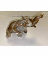 Banded Onyx Hand Carved Elephant Figurine Small Beautiful Vintage 1970s ... - $14.95