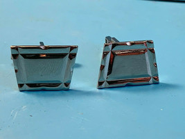 Old Vtg Collectible Set Of Silver Toned Trapazoid Design Cuff Links Mens Jewelry - £23.88 GBP
