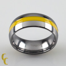 Homme Tungsten Carbure Bague W/Centre Jaune Rayure Taille 8 - $1,866.86 MXN