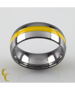 Homme Tungsten Carbure Bague W/Centre Jaune Rayure Taille 8 - $1,866.86 MXN