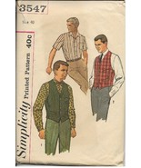 SIMPLICITY PATTERN 3547 SIZE 40 MEN&#39;S SHIRT IN 3 VARIATIONS, VEST 2 styl... - £2.38 GBP