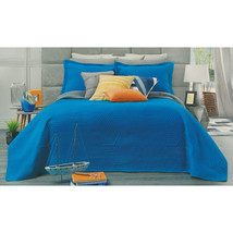 3 Piece Quilted Bedspread Set   Blue Embossed Light Quilt Queen &amp; King Size - £40.70 GBP+