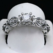 1/2 CT Simulated Diamond Engagement Vintage Antique Ring 925 Sterling Silver - £75.07 GBP